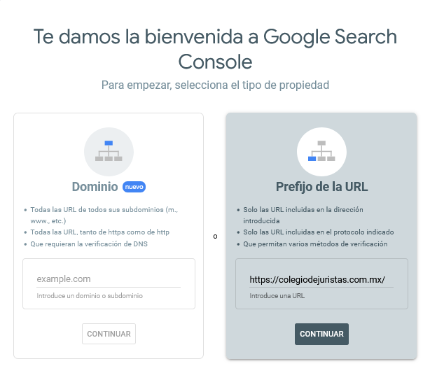 Añadir propiedad en Google Search Console